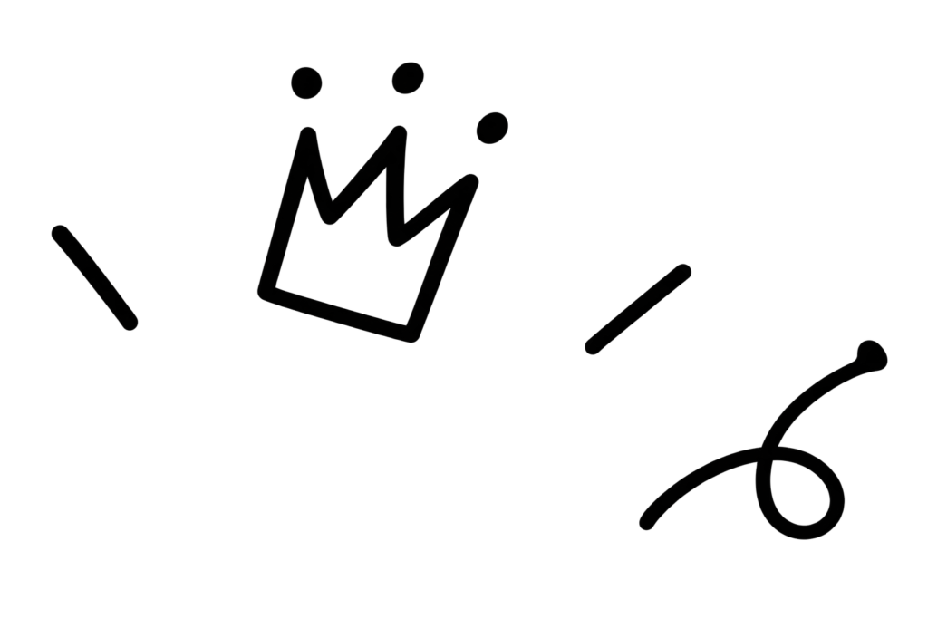 Doodle image with crown and exclamations denoting success