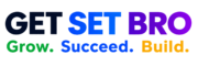A clean vector style logo typography for Get Set Bro. The motto is grow, succeed, build.