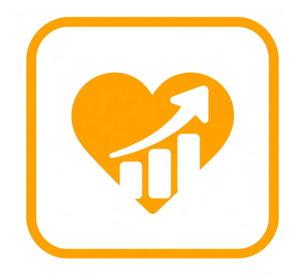 Orange heart-shaped growth and improvement icon
